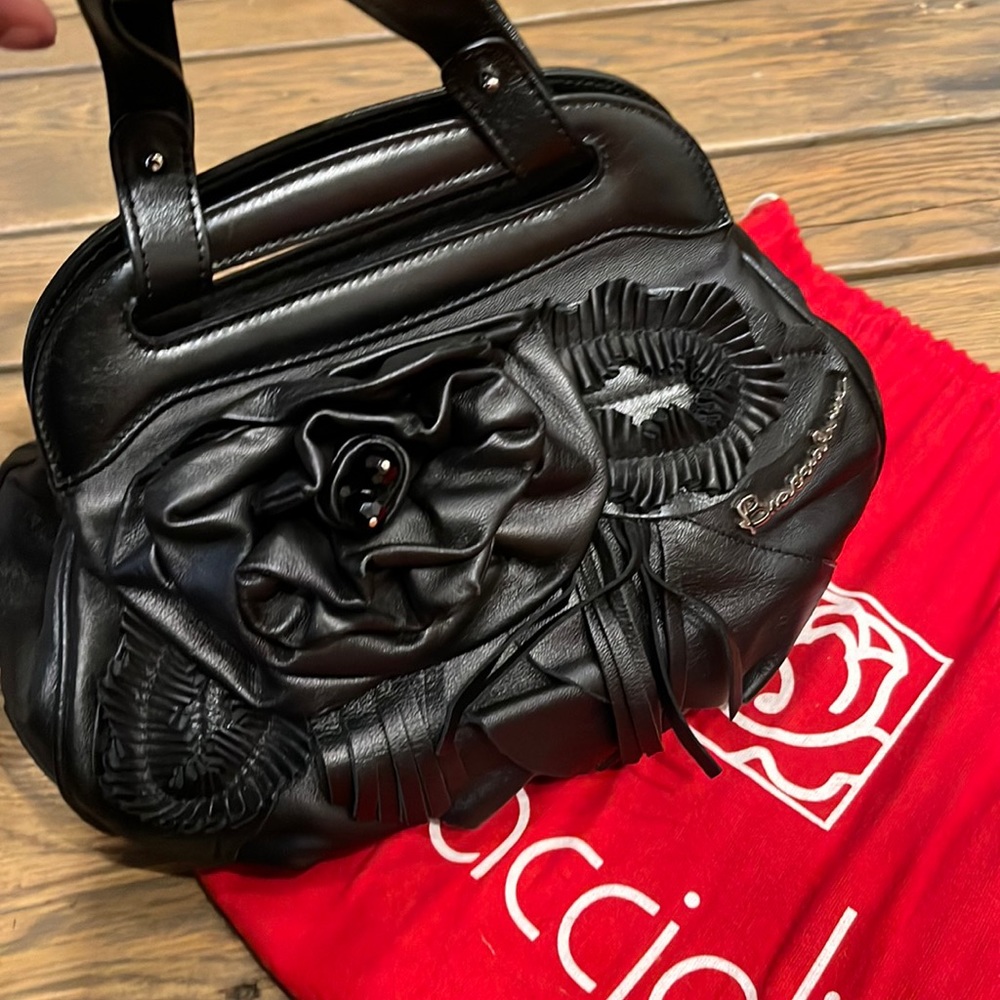 Puccini Black Floral Leather Handbag